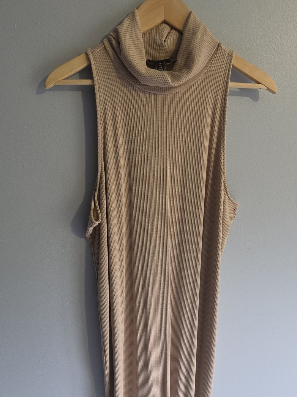 Sleeveless Ribbed Turtleneck Maxi Dress in Beige